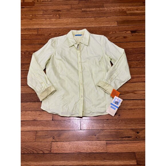 Dockers Womens Button Up Shirt Size Large Green Striped Wrinkle Free Top NWT $36 - Picture 1 of 9
